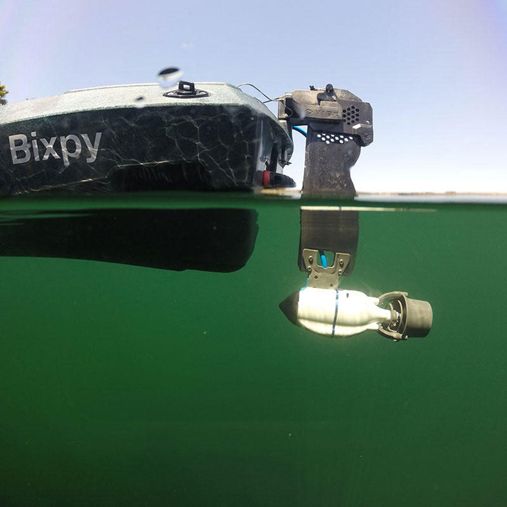 Bixpy Universal Rudder Adaptor with K-1 Motor mounted onto a Vibe kayak