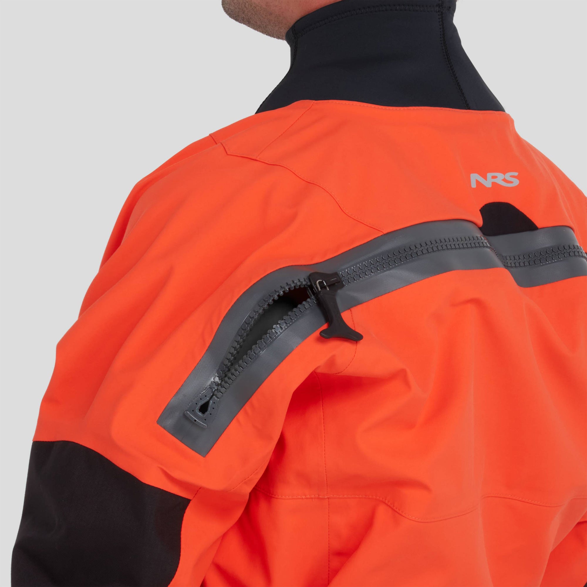close up of YKK zip on the goretex pro NRS Phenom drysuit