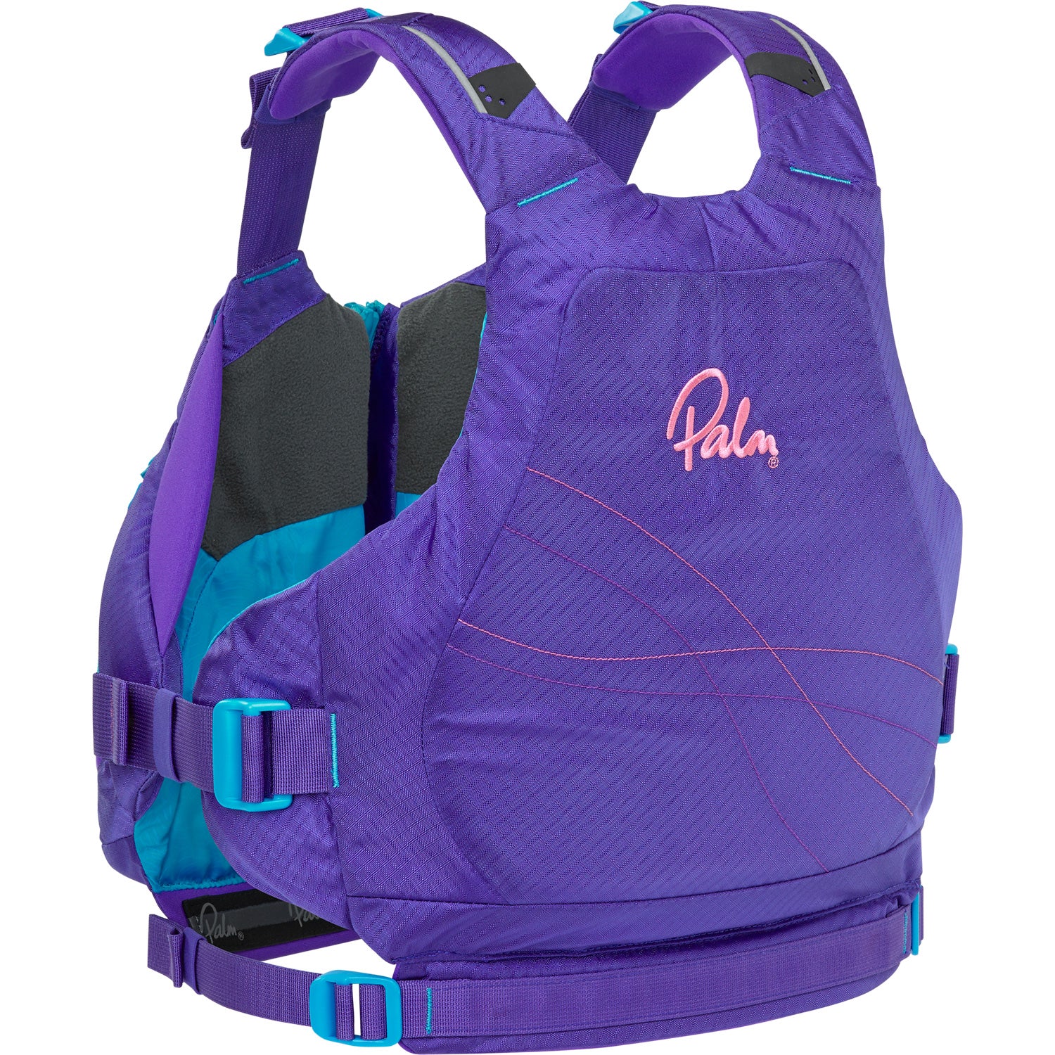 A Purple Women's specific Palm PFD from the rear