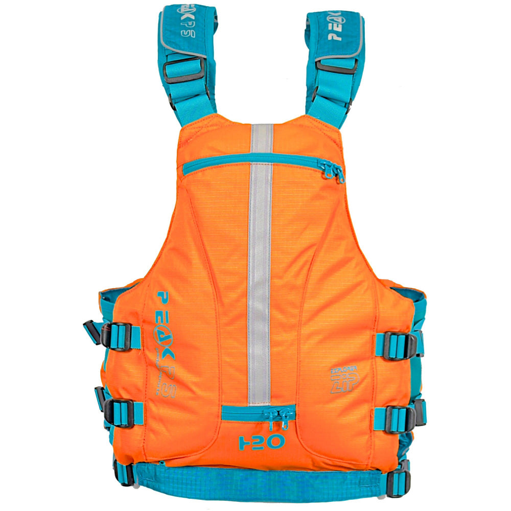 The Peak PS Explorer Zip Buoyancy Aid Back View Orange with Blue detailing..