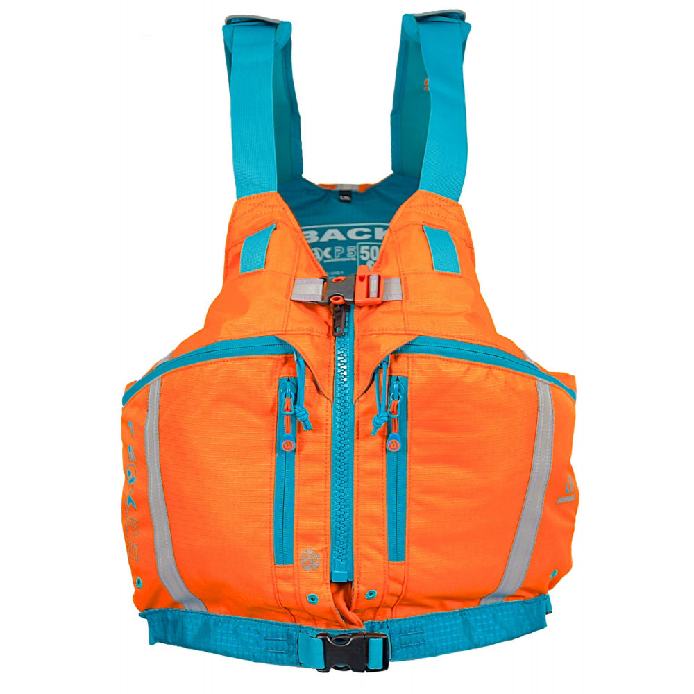 The Peak PS Explorer Zip Buoyancy Aid Front View in the Orange and Blue colour option.