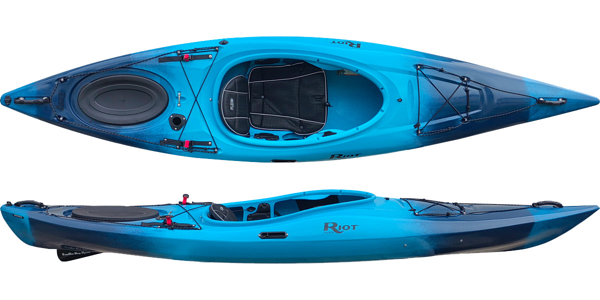 riot edge 11 short touring kayak shown in azure - a blue to dark blue blend
