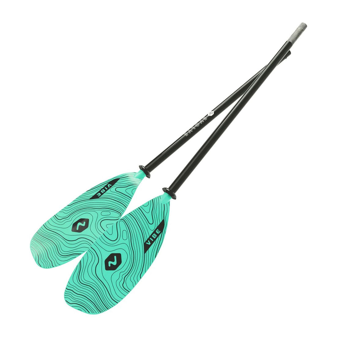 Full view of Caribbean blue Fibreglass Vibe Kayak paddleay