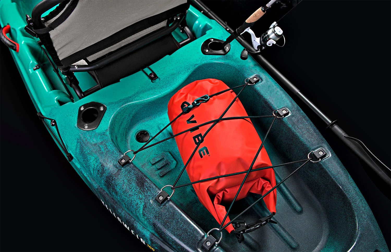 The rear storage of a VIBE yellowfin 100 with dry bag sold seperately