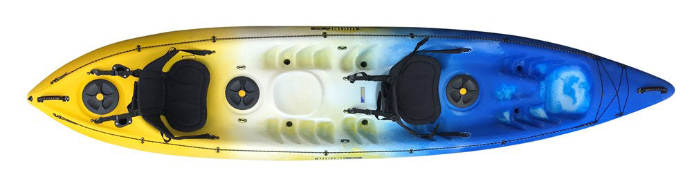 Viking Kayaks 2 plus 1 in Blue/White/Yellow with optional seats
