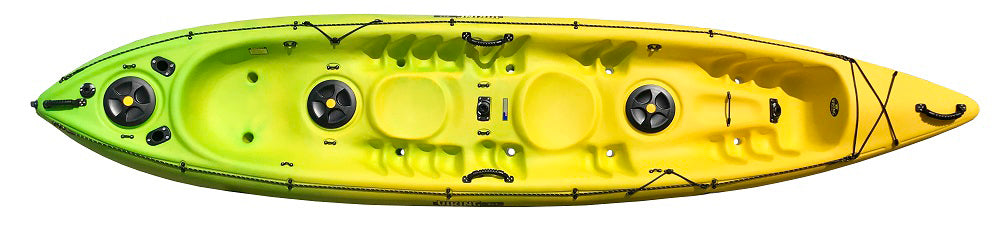 Viking Kayaks 2 plus 1 in Yellow/Green with flush mount rod holders and Railblaza Starports