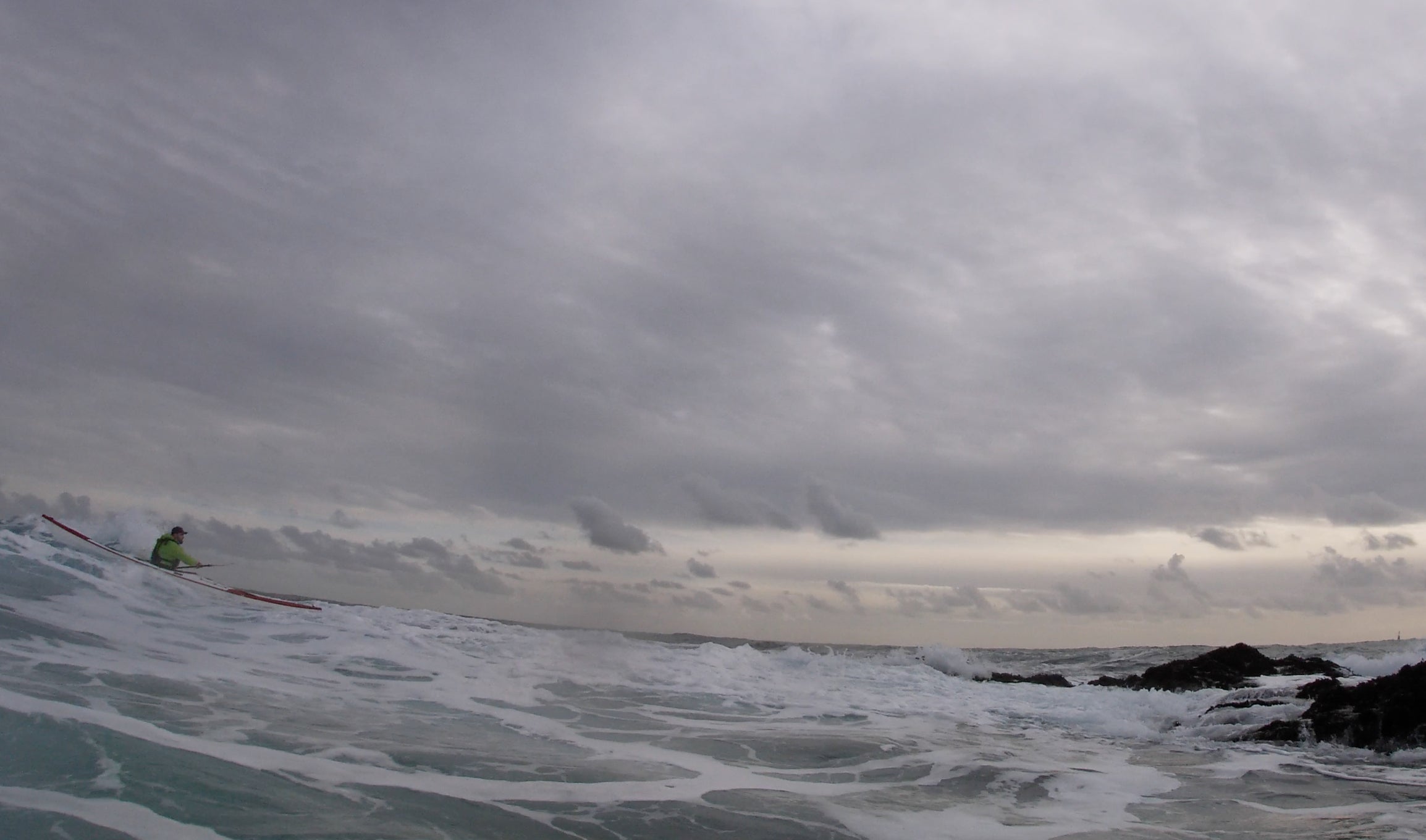 Staff Member Andrew taking a ride with Corryvreckan 220 paddles off Gribbin Head