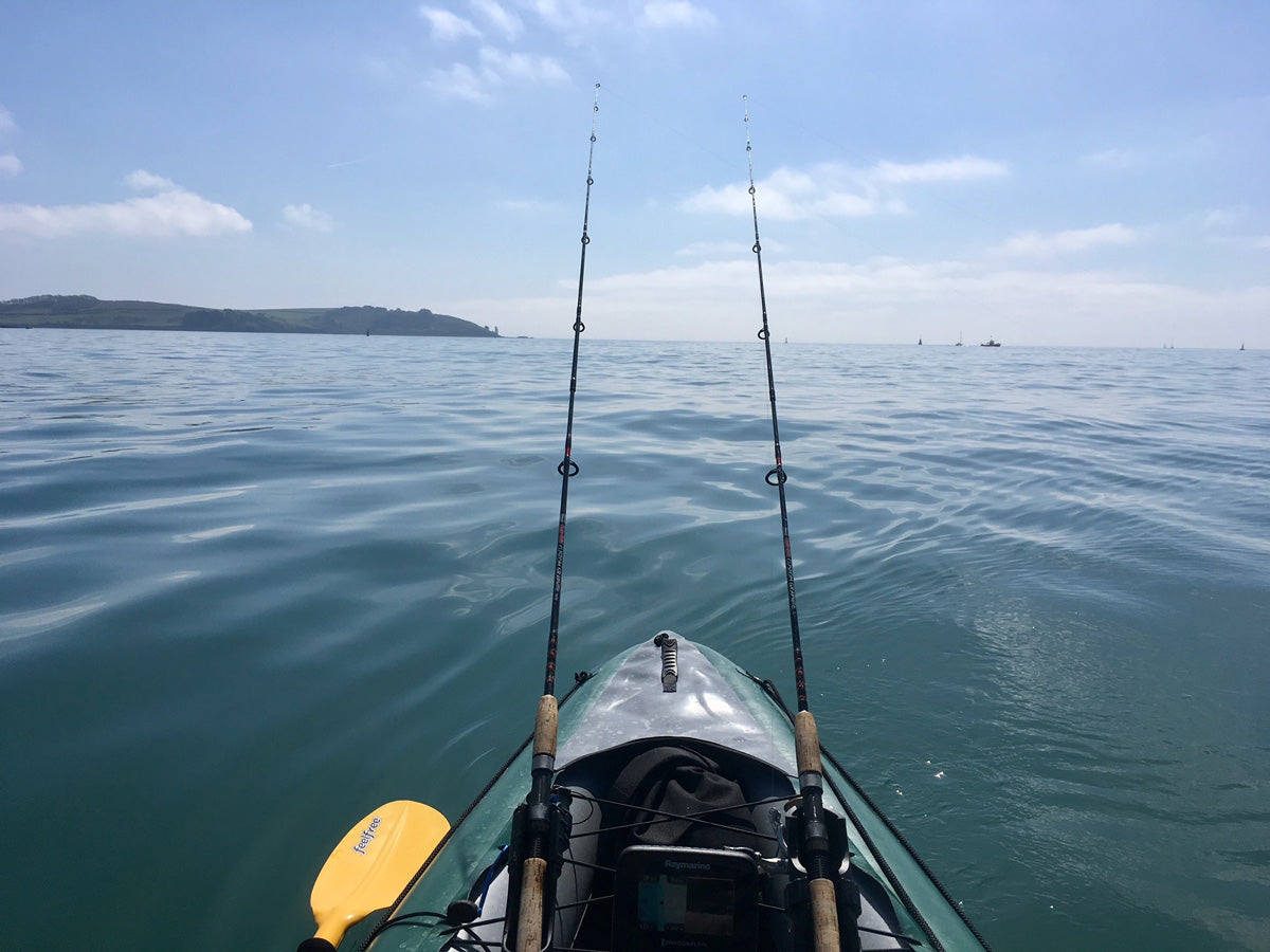 Fully rigged up Gumotex Halibut, fishfinder, paddles and additional rod holders sold seperately