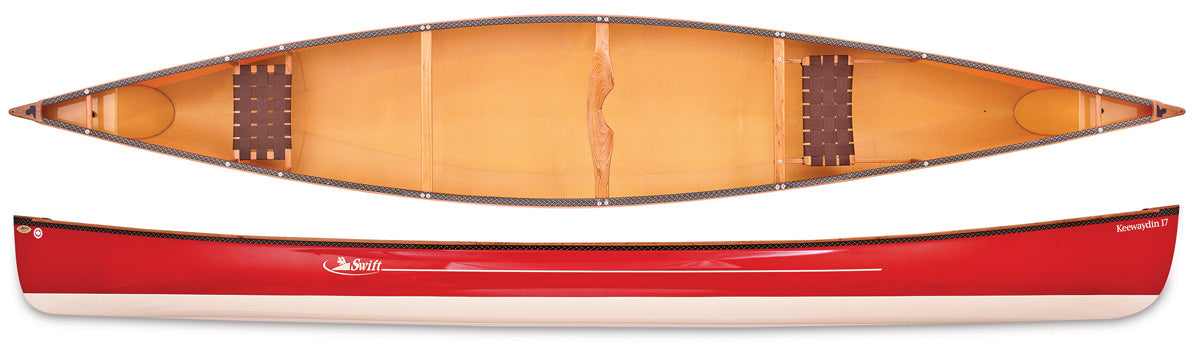 Swift Canoes Keewaydin 17 Ruby over Champagne with sliding Bow seat and Cherry inlay into the Gunwales