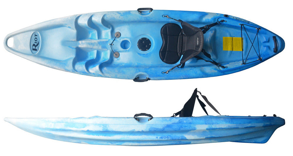 Riot Escape 9 Blue White Sit On Top Kayak for small adults and junior paddles