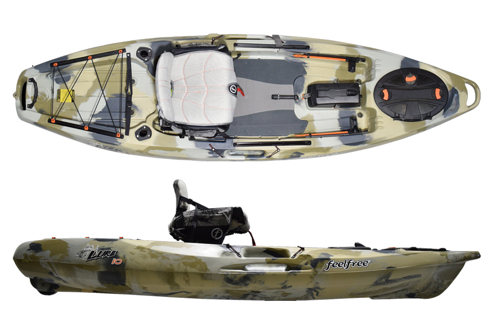 Feelfree Lure 10 V2 in Desert Camo with adjustable Gravity Seat. Available from Canoe Shops Group online or in-store.