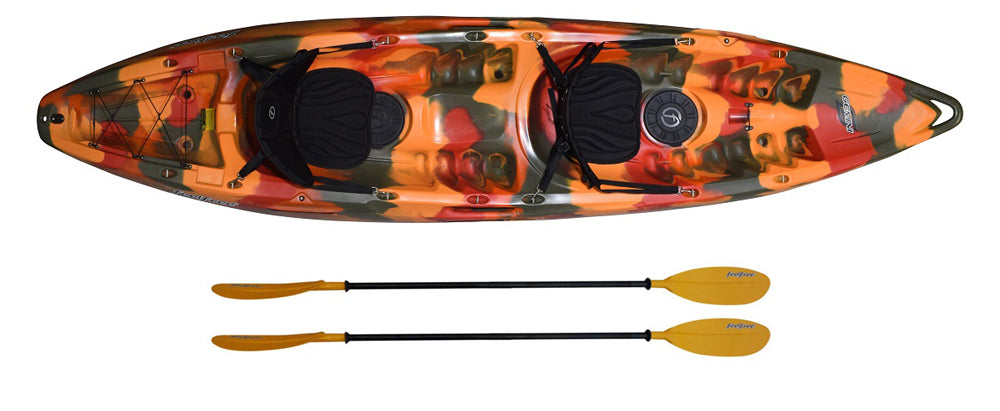 Feelfree Gemini Sport in Fire Camo showing Deluxe Package