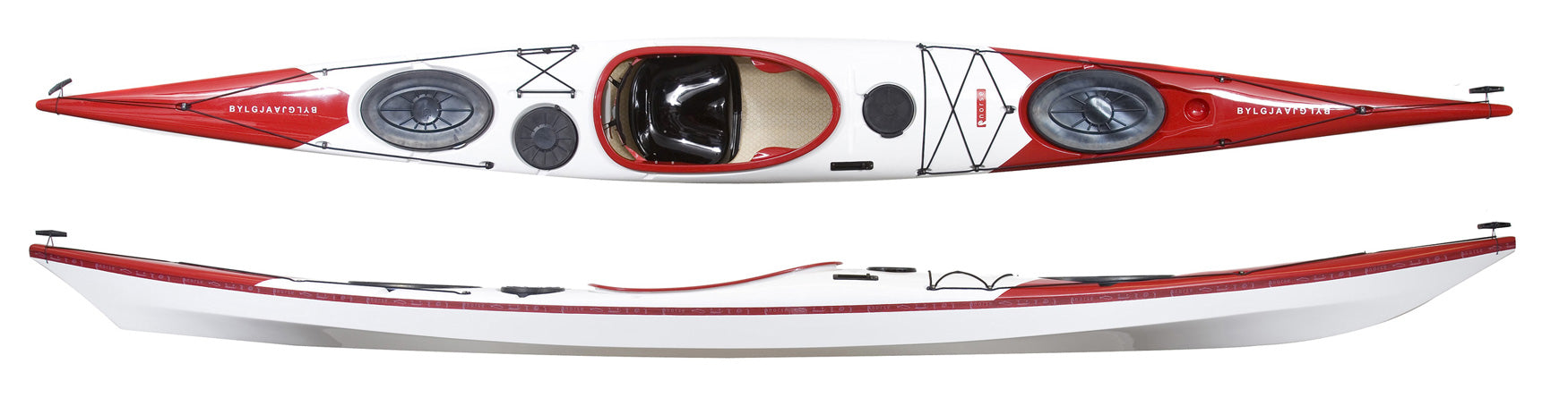 Norse Bylgja Composite sea kayaks - available to buy from Canoe Shops UK stores Red and White FibreGlass
