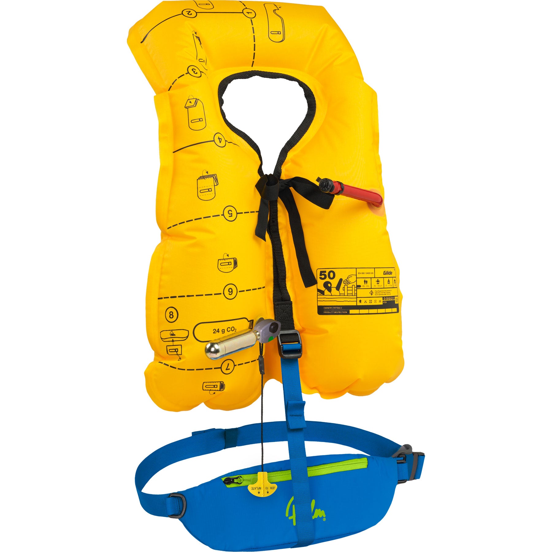 Palm Glide PFD in Blue Inflated, Available from Canoe Shops Group in-store or online.