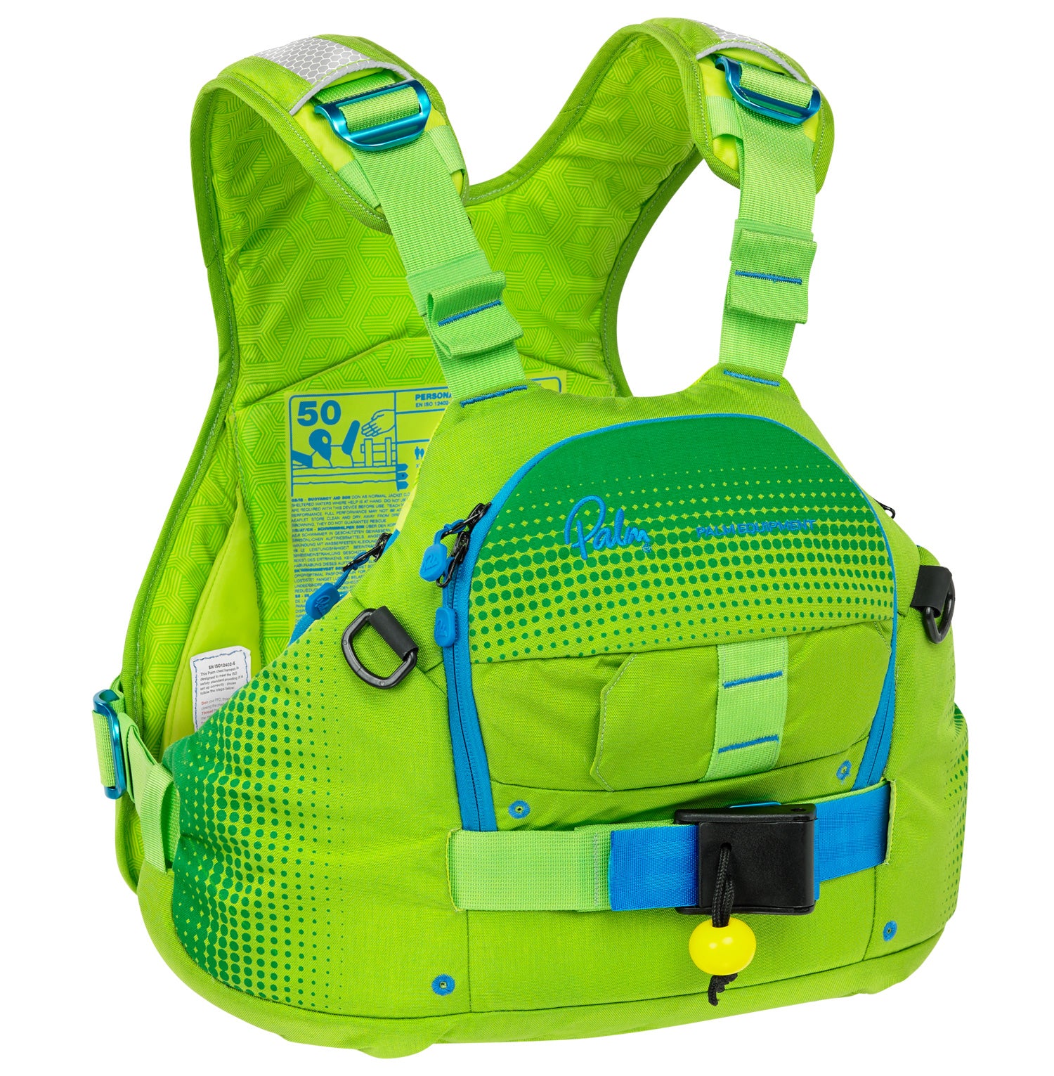 Lime coloured Palm Nevis Whitewater buoyancy aid