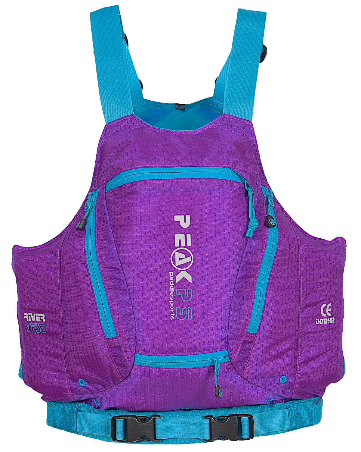 The purple version of the Peak Paddlesports' River vest
