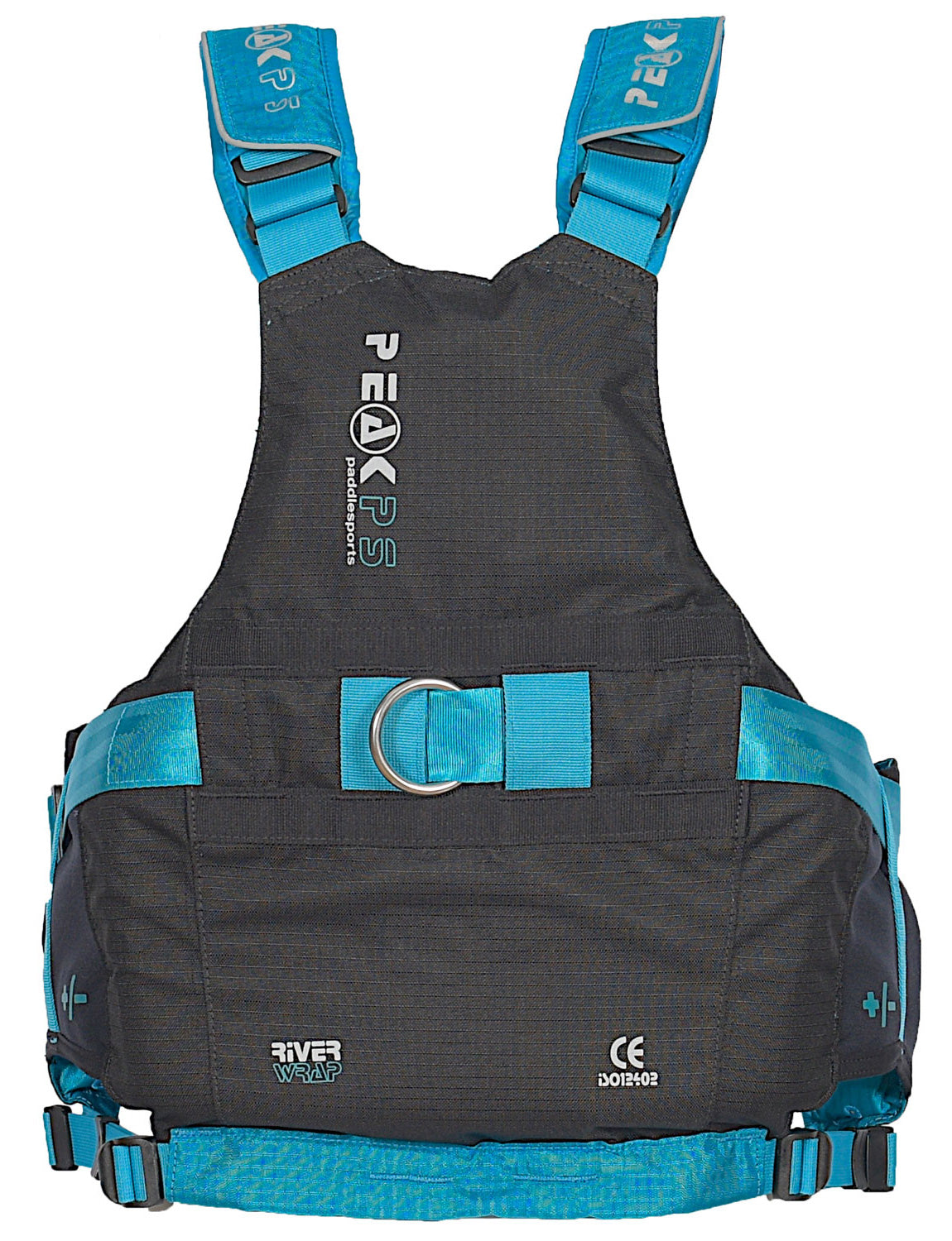 Peak River wrap in black from the rear with chest harness