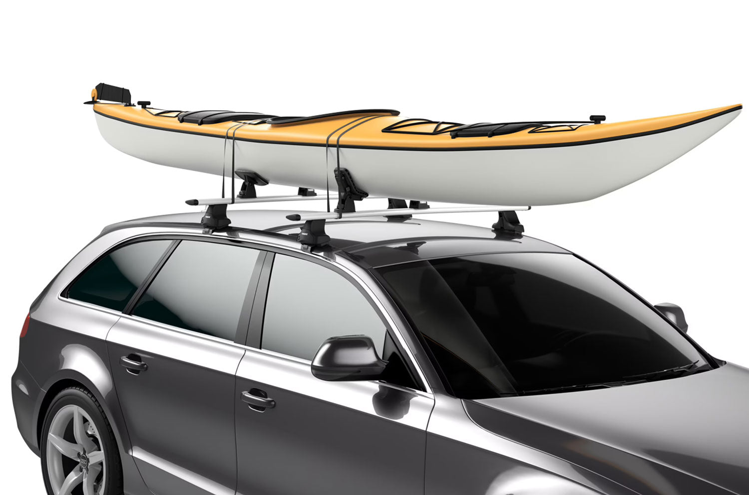 Thule Dock Glide kayak carrier in use demonstraitng the versatility