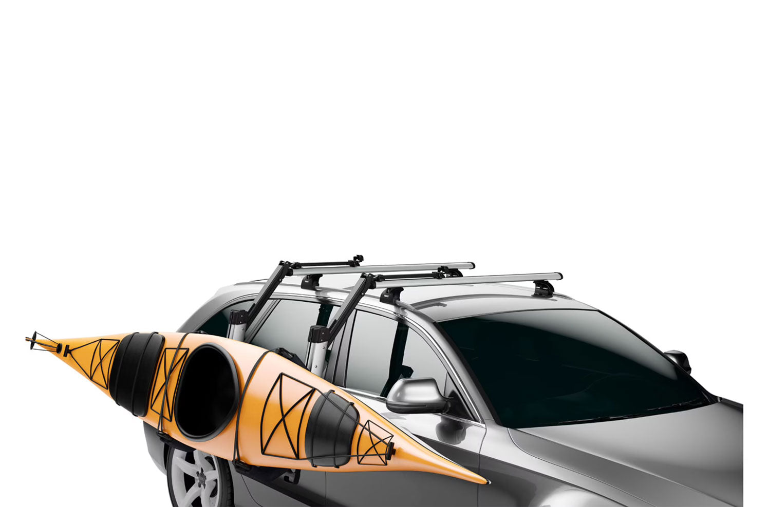 Thule Hullavator Pro shown down the side of avehicle for easy loading and unloading