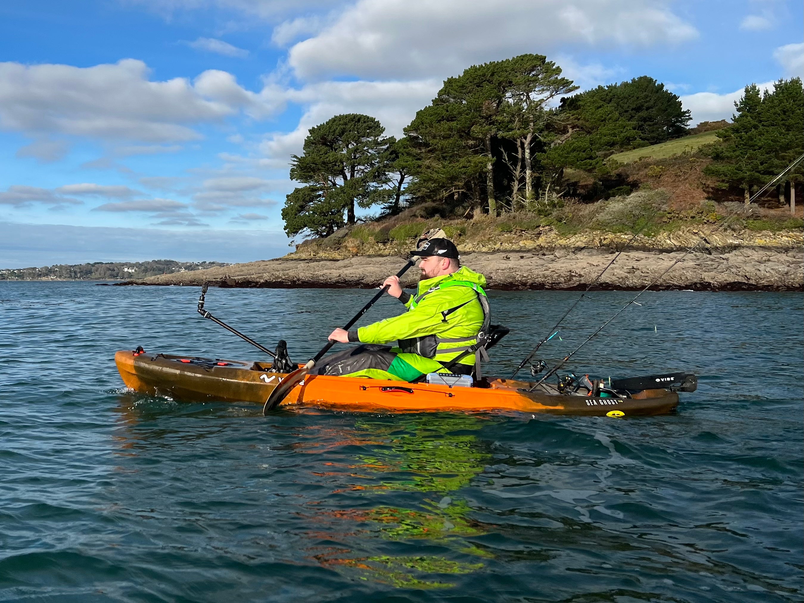Andrew paddling the Vibe Sea Ghost 110 in Cornwall
