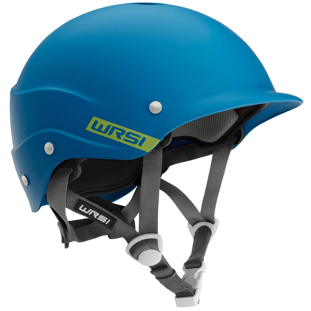 A blue WRSI Current paddlesports helmet