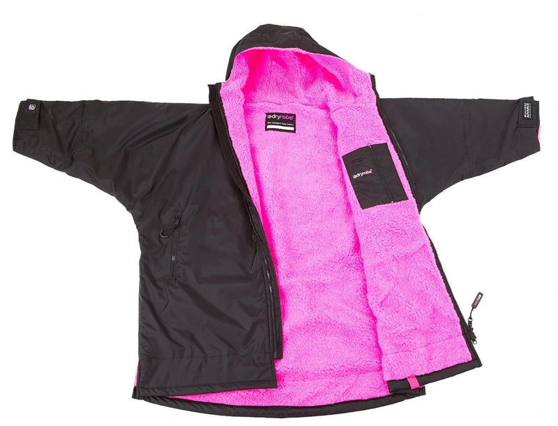 Dryrobe Advance Kids Long Sleeve Changing Robe in Black/Pink