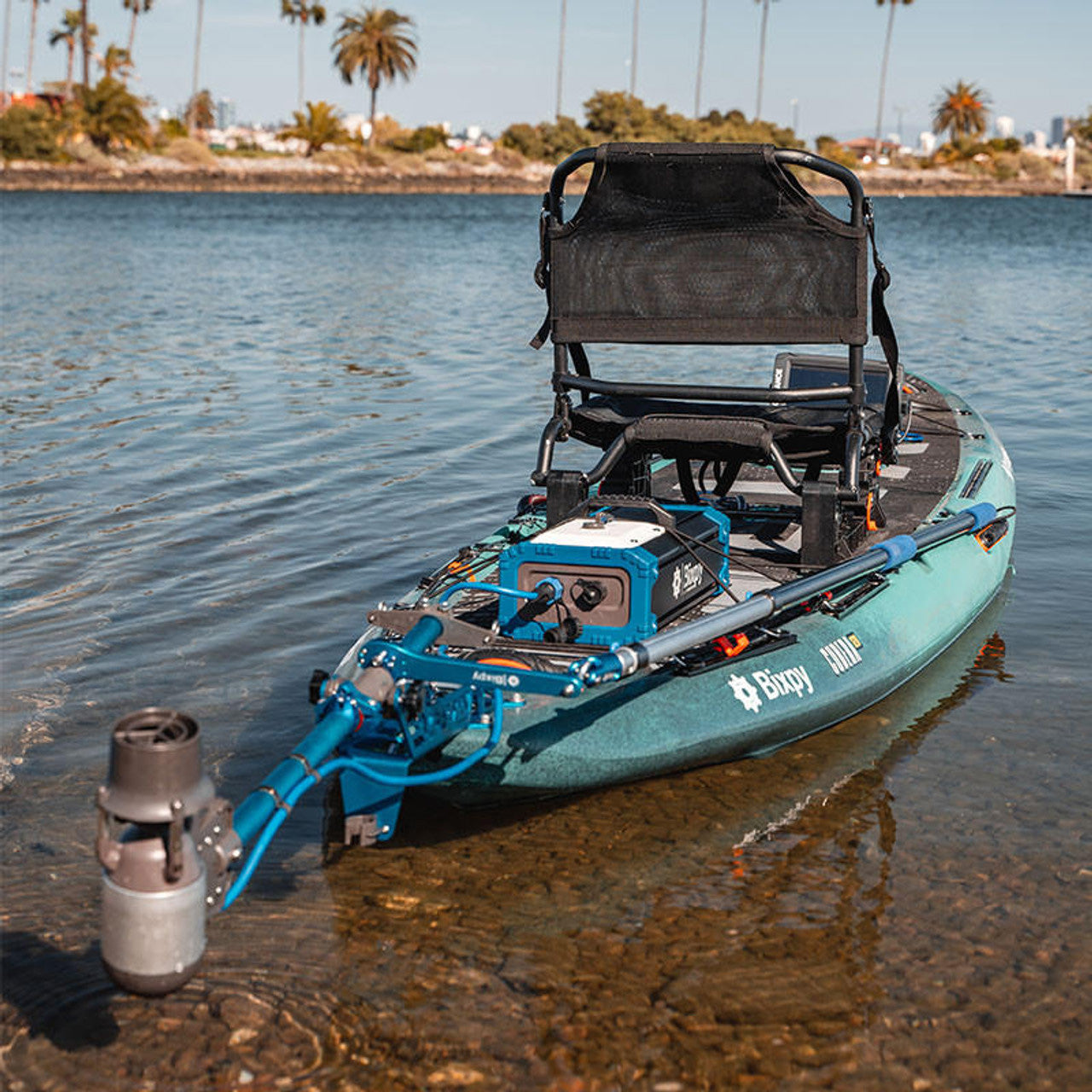 Bixpy angler pro kit set up on a Vibe Kayak