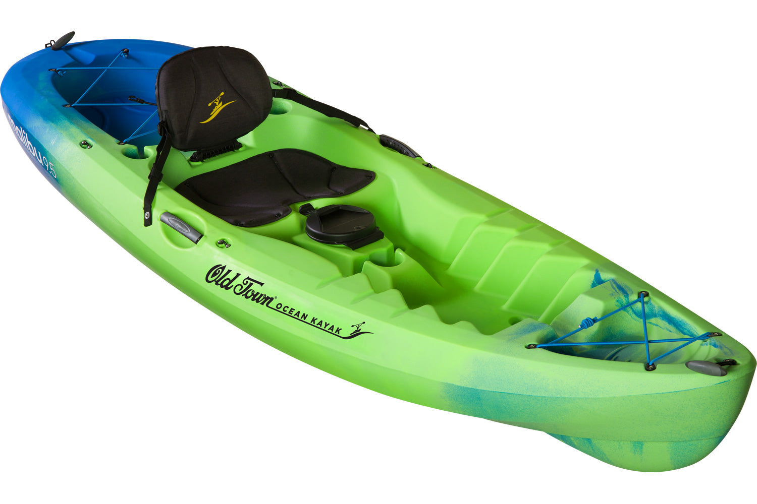An angled Ocean kayak malibu 9.5 in Blue/green or ahi colours