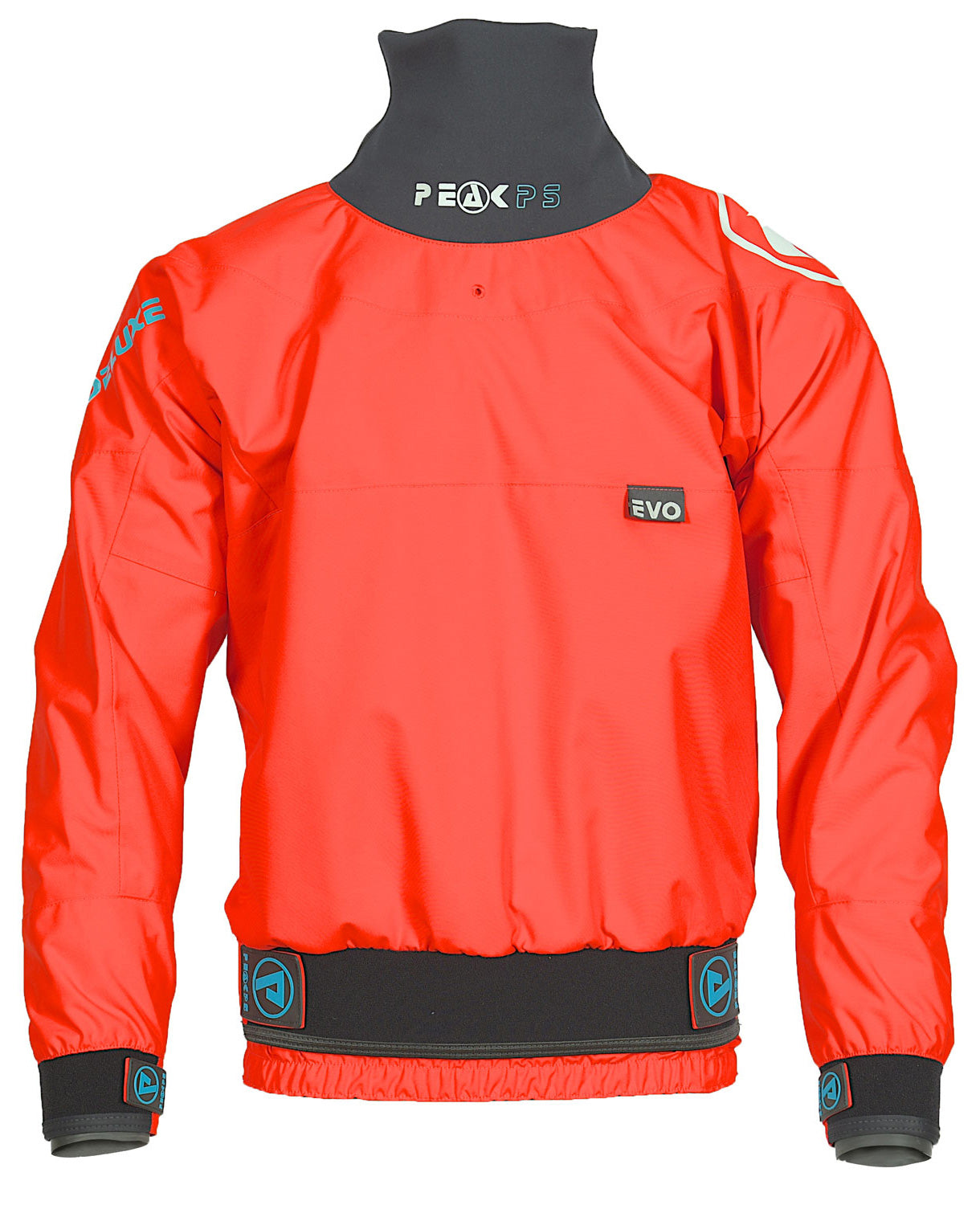 Fropnt view of a red Peak Paddlesports deluxe 2.5l Evo Whitewater use paddling jacket