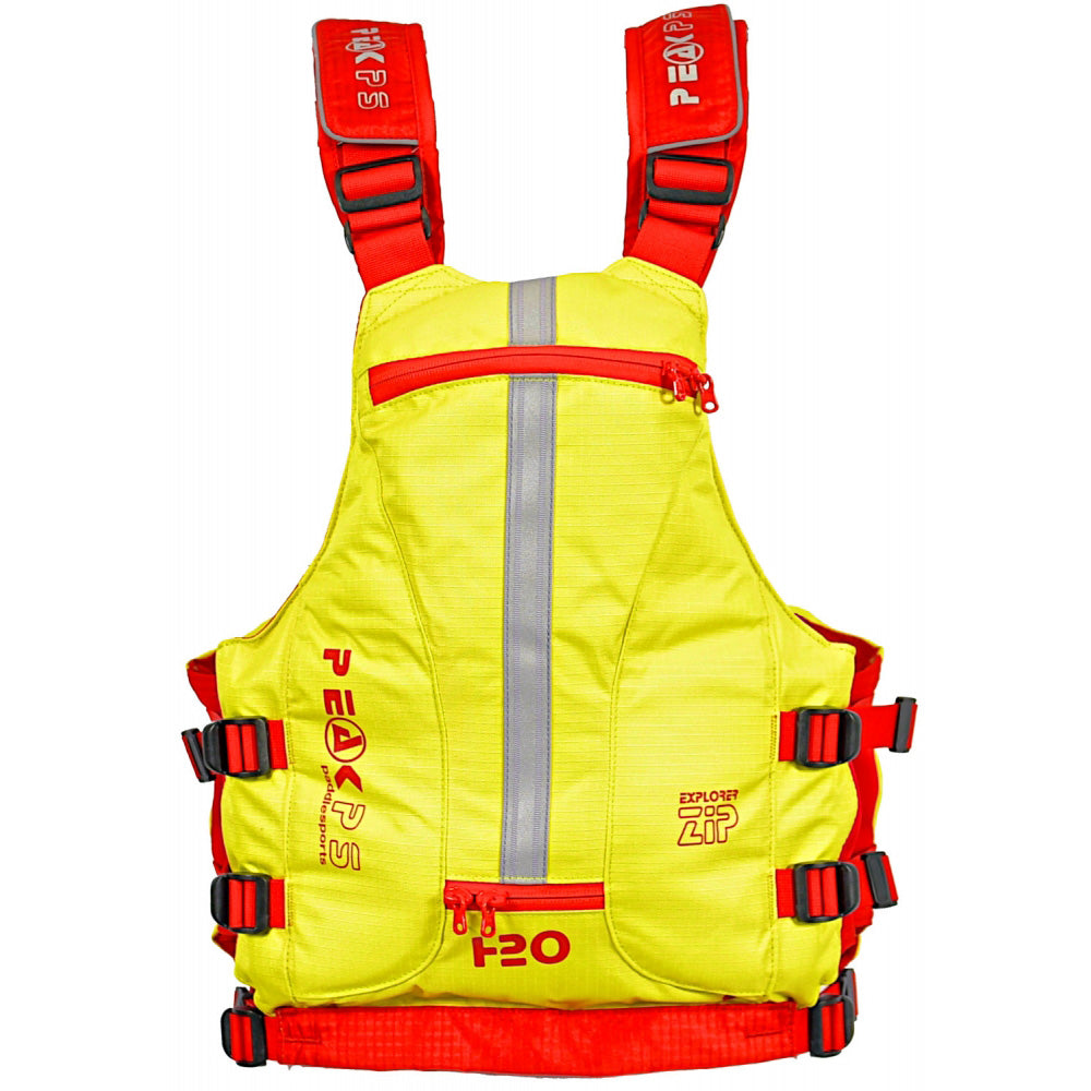 The rear view of the Peak PS Explorer Zip with Red Zips and Straps on the Lime base colour.