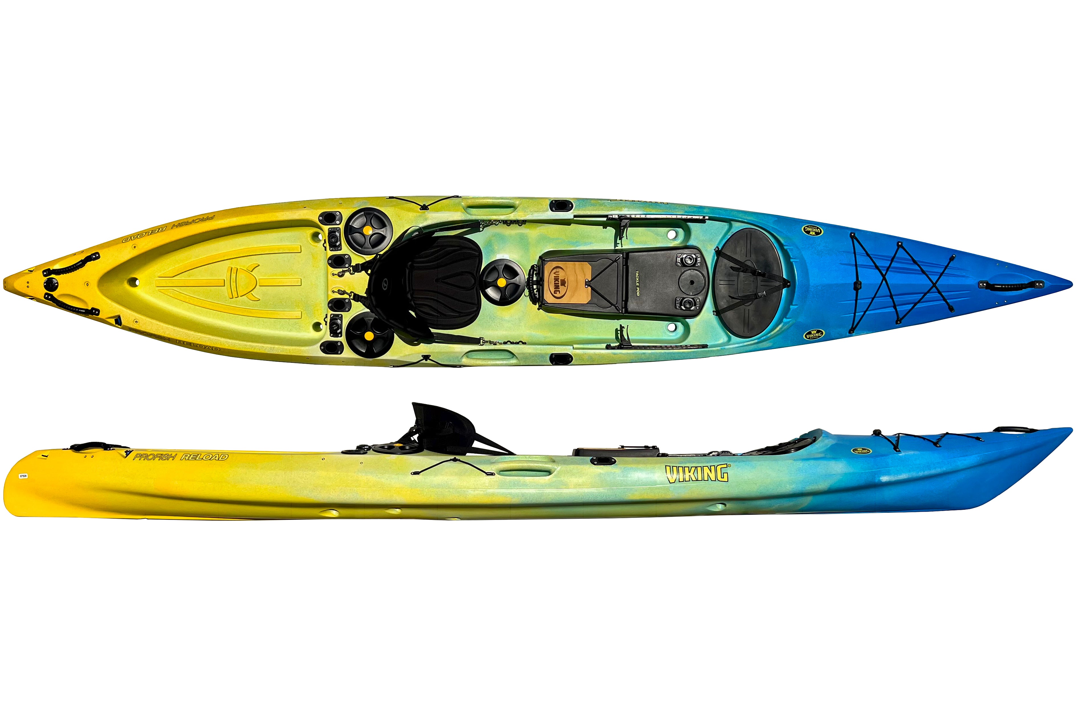 Top and side view of the VIking Kayaks Profish Reload - Daybreak. (FeelFree Seat not included)