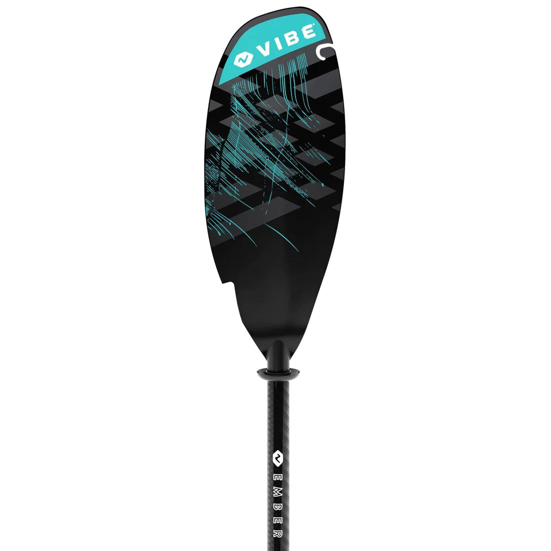 Vibe Carbon Ember paddle in Caribbean blue showing the detailing and various cutouts