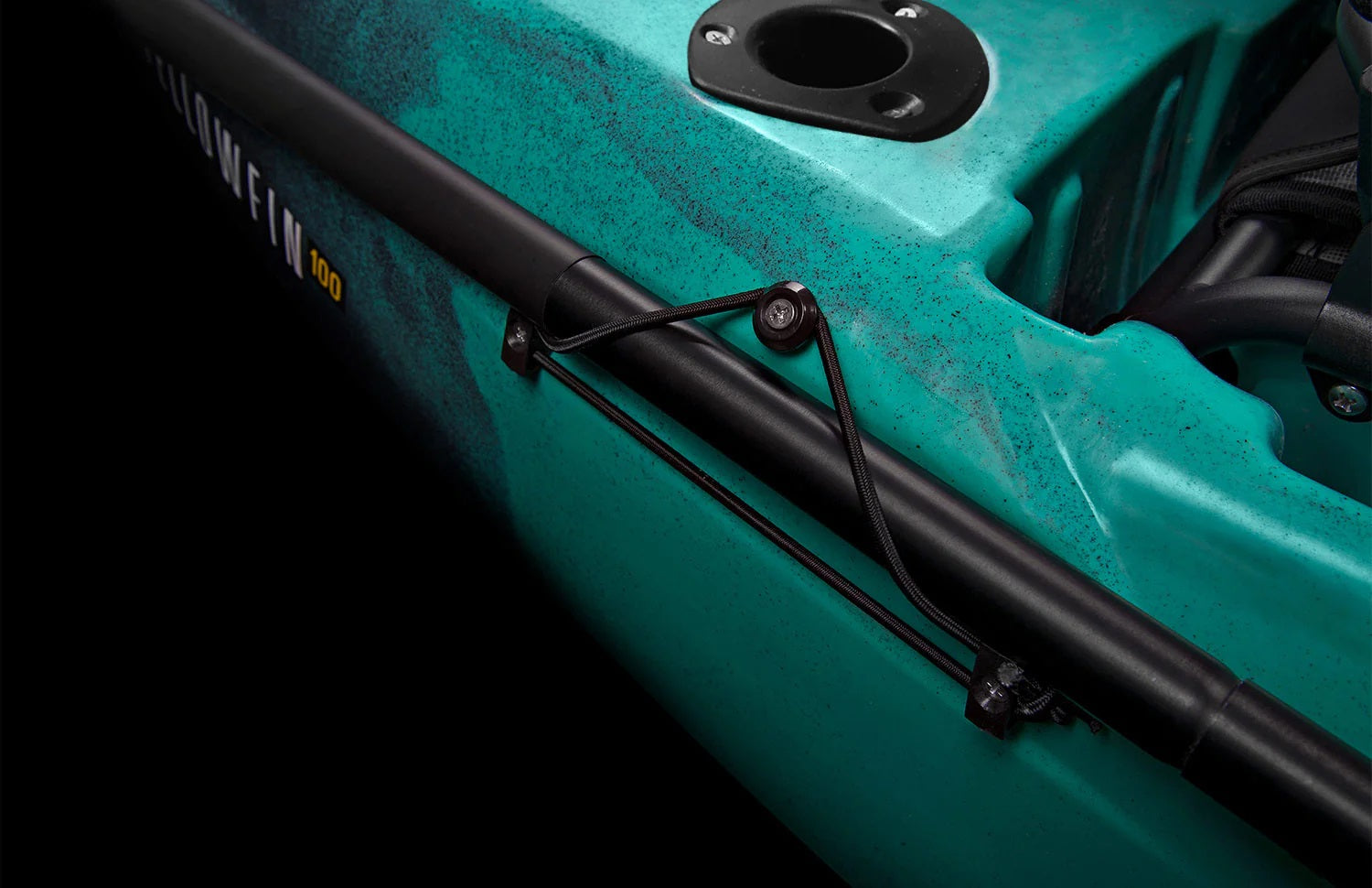 The paddle storage on the side of a Vibe Yellowfin 100,