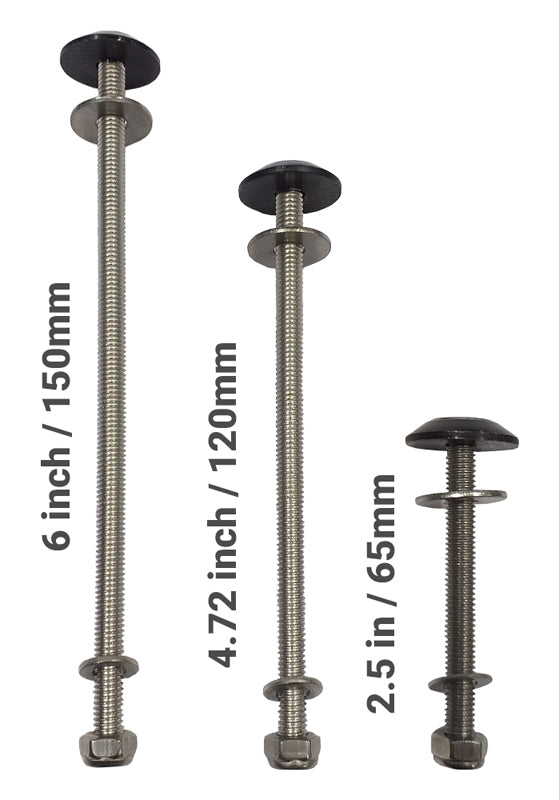 Canoe outfitting bolts in various lengths, all supplied as a kit with two washers and a finishing washer.