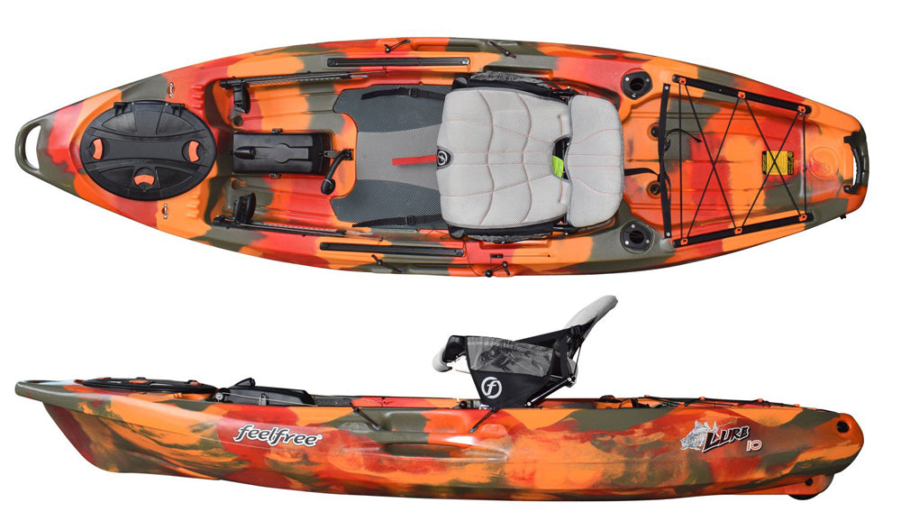 Feelfree Lure 10 V2 in Fire Camo with removable tackle pod and Gravity Seat.