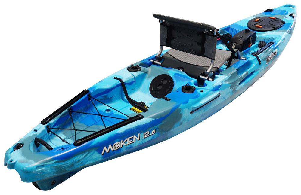 Feelfree Moken 12.5 Angler showing rear Tankwell and Wheel in the Keel 