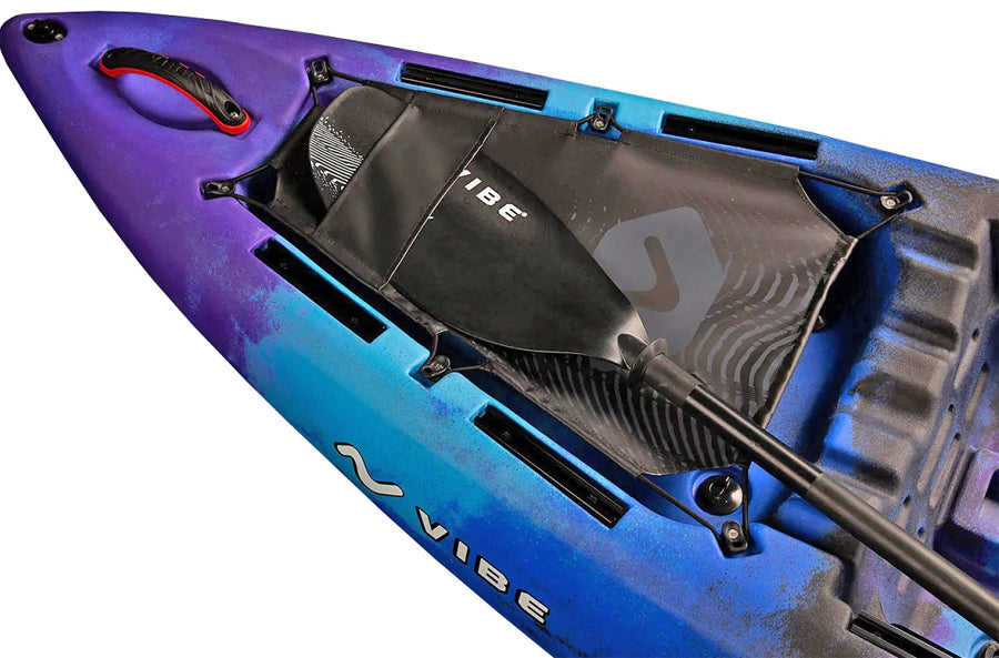 Vibe Yellowfin front storage with mesh cover and paddle sleeve