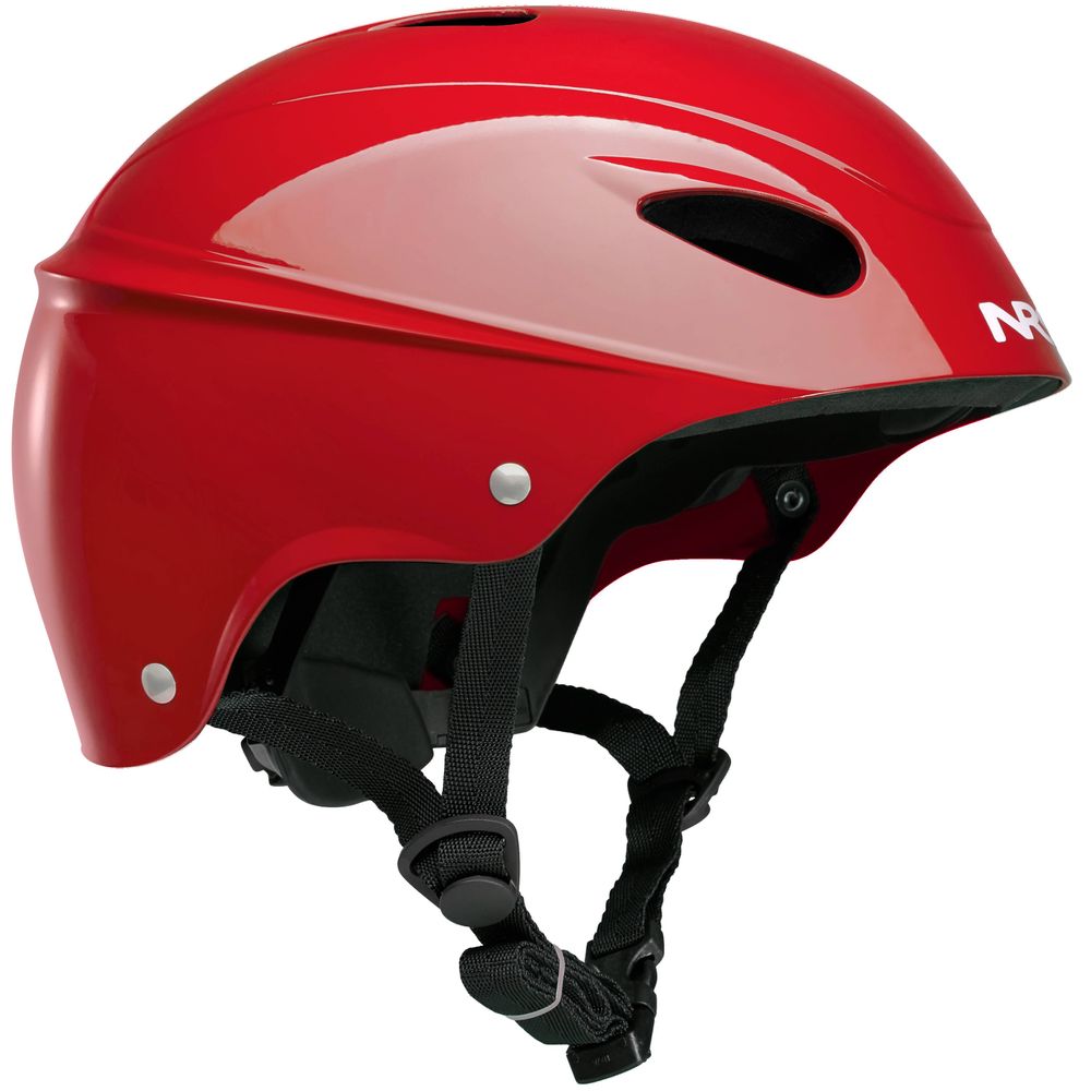 A red NRS havoc vented whitewater helmet