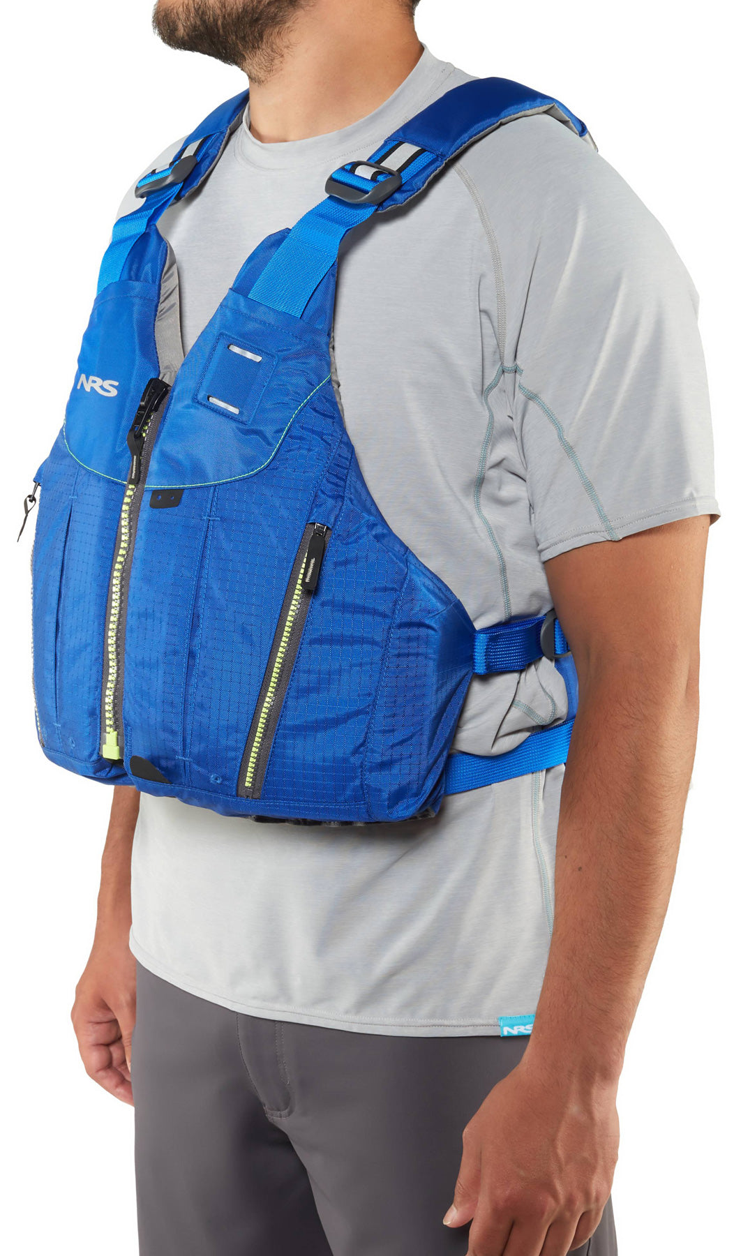 A side profile showing the fit of a NRS Oso (shown in blue)