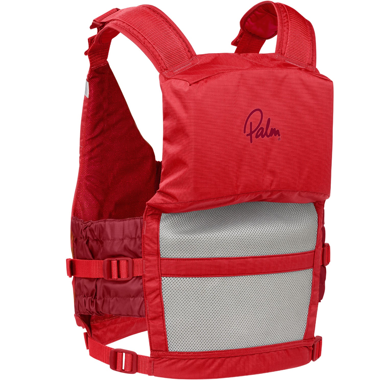Rear look at the Palm Meander Highback Buoyancy Aid in Flame Red
