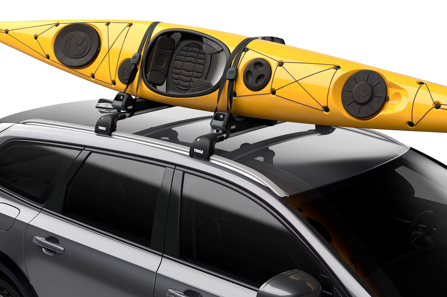 Thule Hull-a-Port Aero in use with a akayk to demonstrate the features