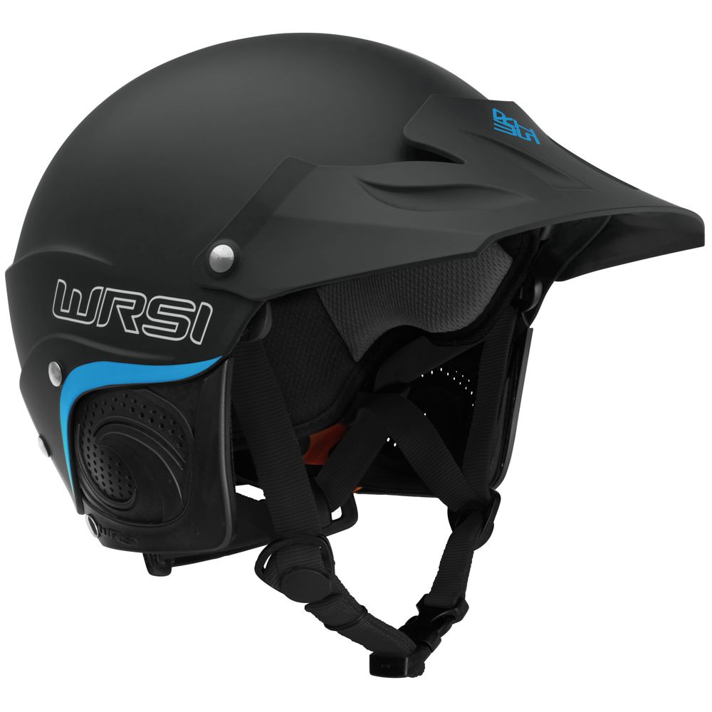 A black WRSI Current Pro Helmet with blue highlights